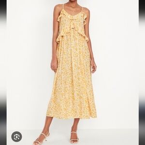 Old Navy Sleeveless Satin Ruffled Midi Dress Size 2X In Yellow Floral NWT
